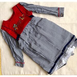 Vintage 90s Piano Kids Fashion Dress Girls 8 Gingham Check Corduroy Embroidered